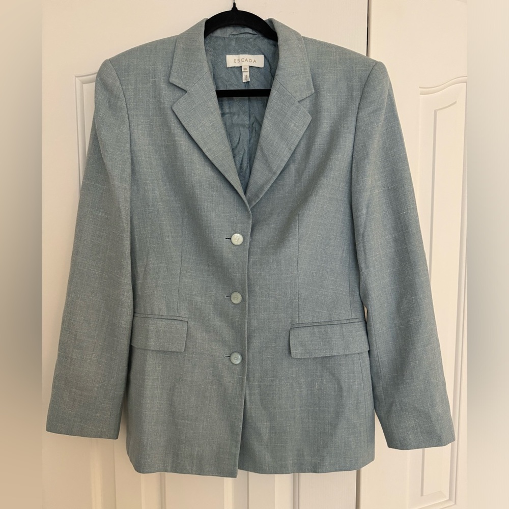Escada light blue wool linen silk blazer size 38 EUC